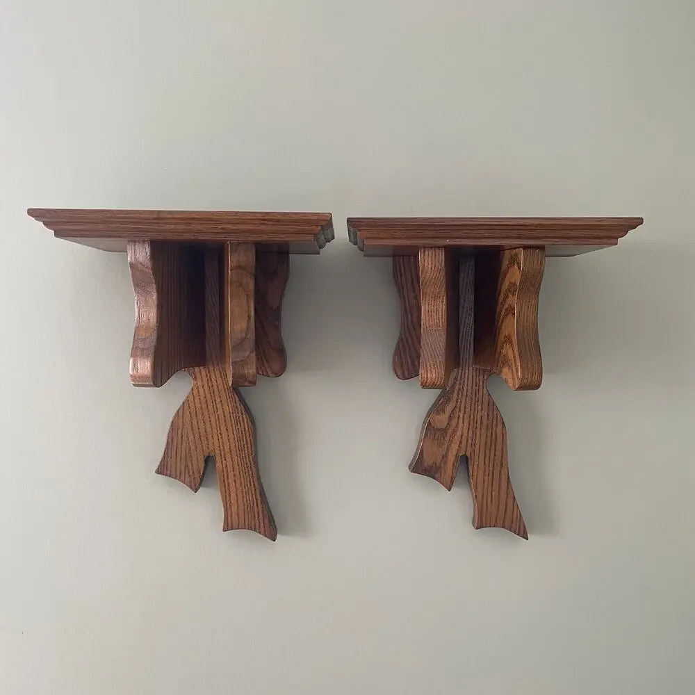 Vintage Solid Wood Coquette Bow Wall Shelf Set of 2